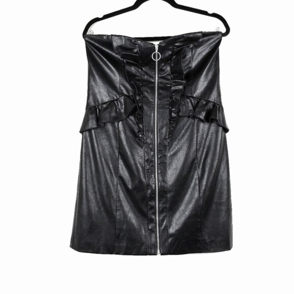 Majorelle Womens Kylie Strapless Black Faux Leather Zip Front Mini Dress Size L - Picture 6 of 8